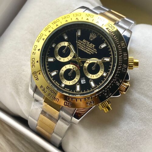 Rolex Daytona Dual Tone Chain Golden Bezel Black Dial