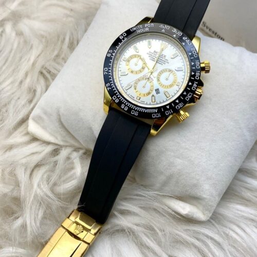 Rolex Daytona Strap Golden Bezel White Dial