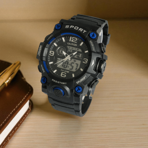 Digital Sports Watch Black & Blue Strap