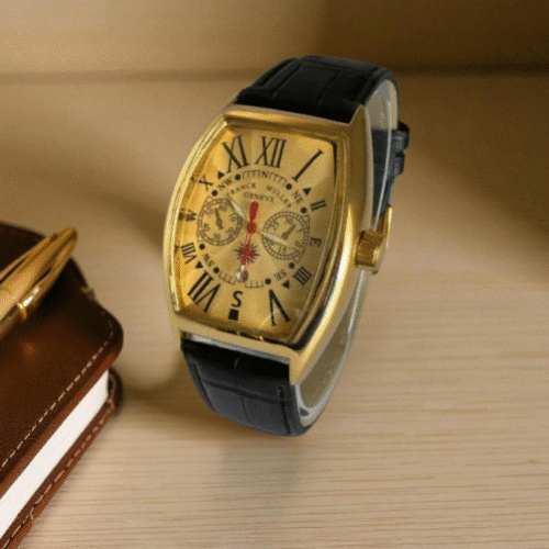 Franck Muller Casablanca Black Strap Golden Bezel Golden Dial