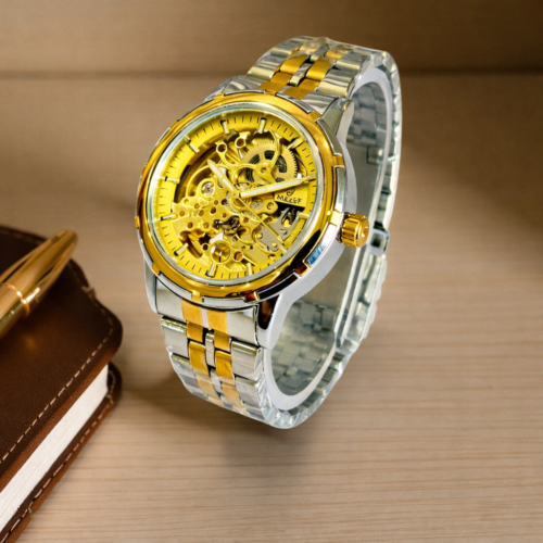 Rolex Skeleton Automatic Dual Tone Chain Golden Dial